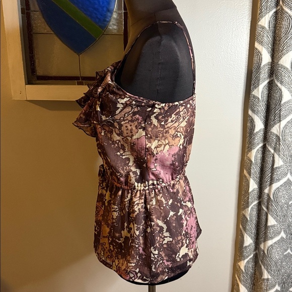 Mudd Y2K Cinched Waist Brown & Pink Ruffled Cami Top SZ Small - Picture 4 of 8